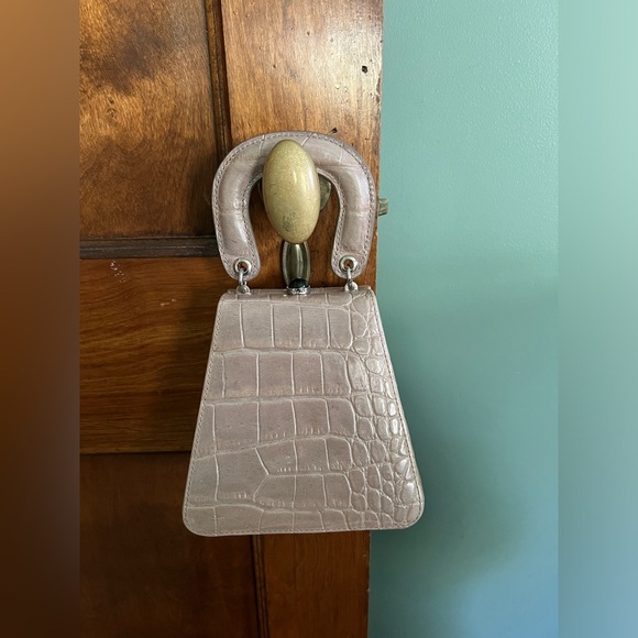 EUC $325 Staud Kenny Small Crocodile Croc Bag Tan Beige Evening French Grey - Picture 3 of 11